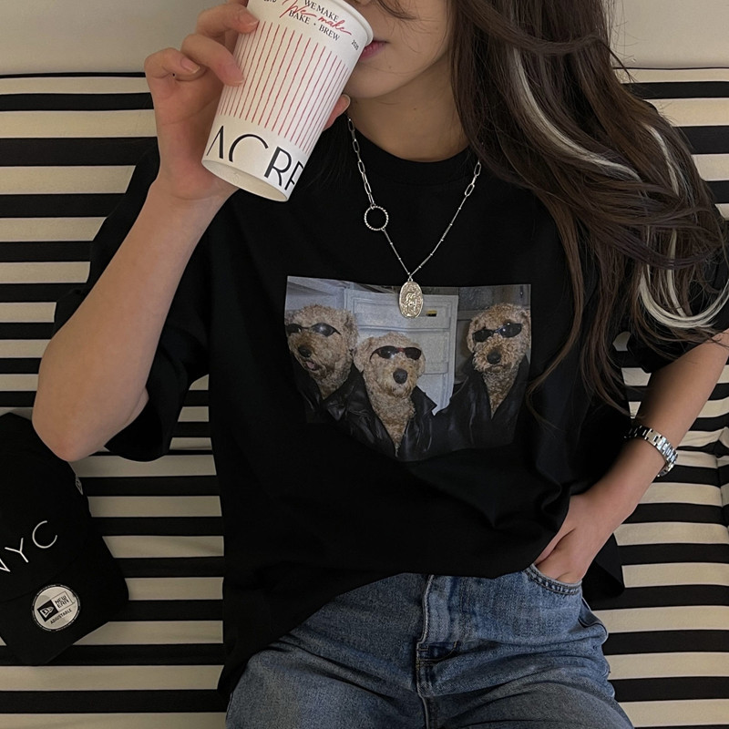 Cute Puppy Printed Girls Wild Short Sleeve T-shirt Top