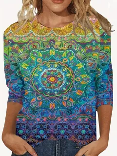 European And American Flower Plant Printed Round Neck Long Sleeve - 1Color-L - View 1
