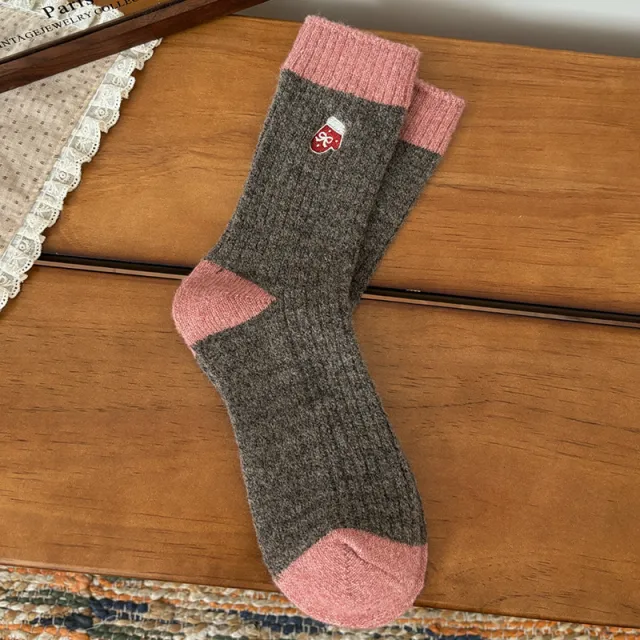 Cute Retro Embroidered Christmas Wool Mid Calf Socks Coffee Gloves - Shop at LoveMi
