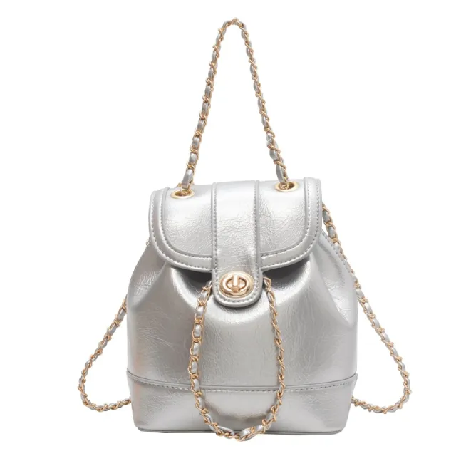 Women's Chain Backpack One Shoulder Retro Oily Bucket Bag Silver - Shop at LoveMi