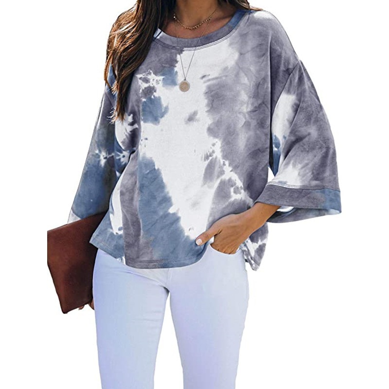 Arrival Long-Sleeve Loose Tie-Dye Gradient-Color Printed T-Shirt