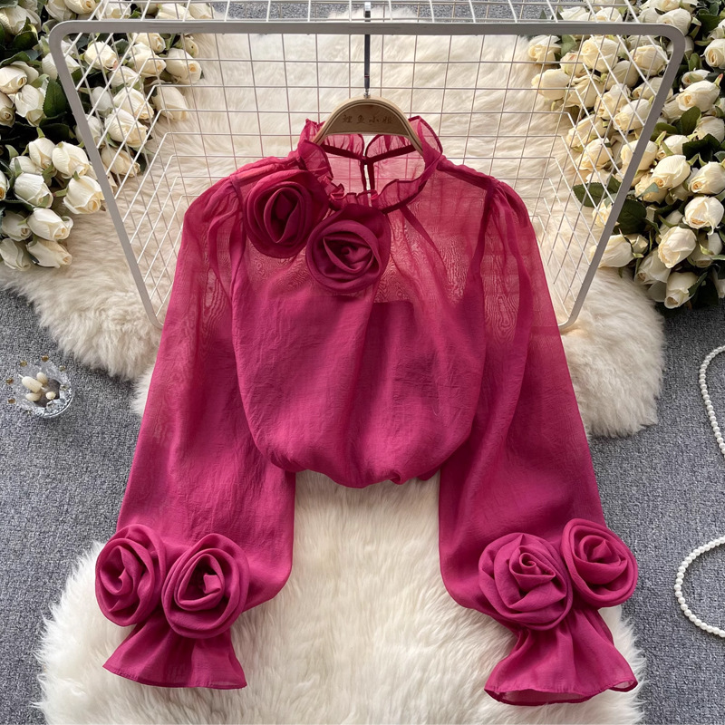 All-match Solid-color Chiffon Blouse For Women Long-sleeve Top