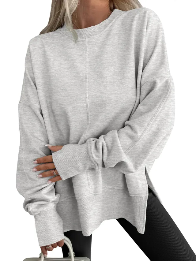 Fashion Casual Round Neck Pullover Loose Sports Long sleeved Sweater Gray - Shop at LoveMi