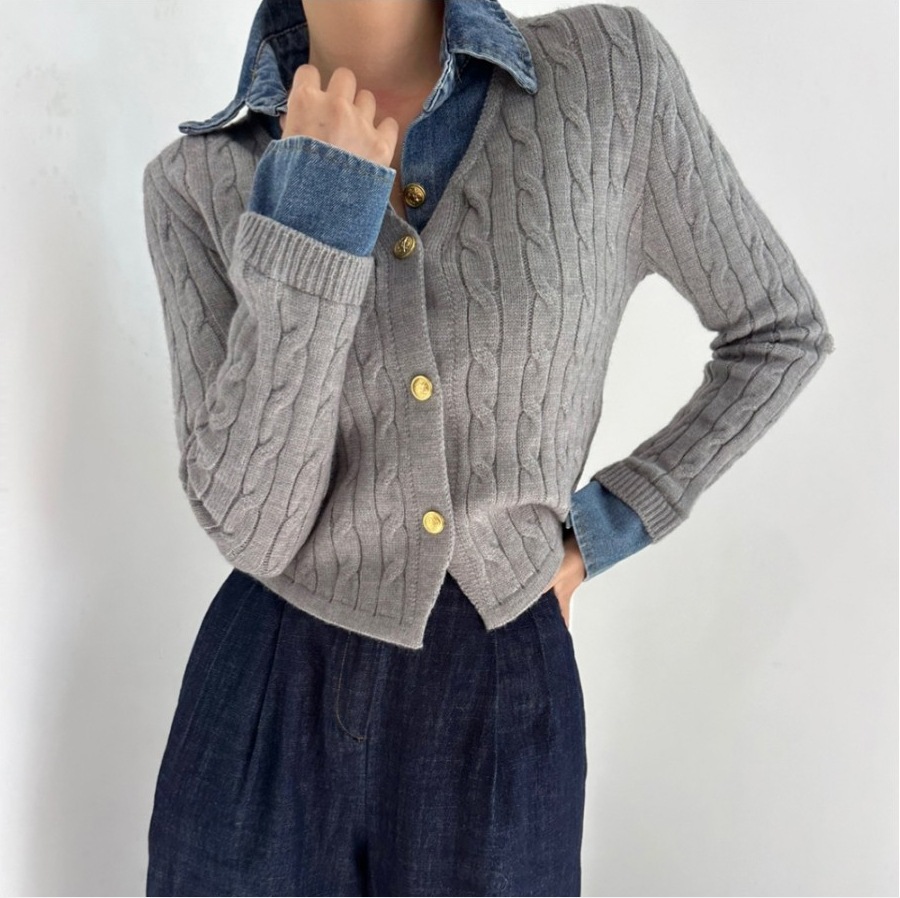 Title 13, Maglione a maniche lunghe con cuciture in denim...