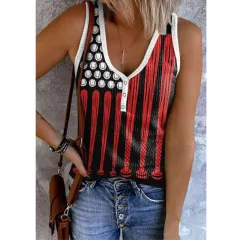 Printed Button V-neck Sleeveless Slim Casual Vest - Picture Color 9 - View 1