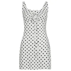 Polka Dot Printed Waist-controlled A- Line Mini Sling Dress - White - View 1