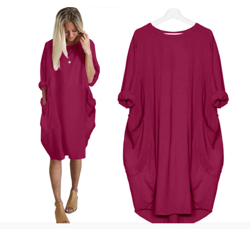 New Women's Casual Loose Pockets Long Sleeve Dress