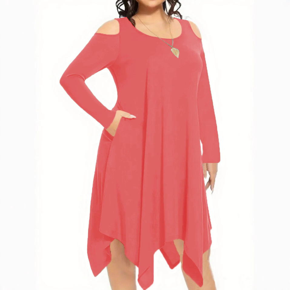 Slim Fit Slimming And Fashionable Irregular Design Long Sleeve Plus Size Dress