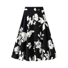 Women's Mid-length 2 High Waist Slimming Elegant Big Hem Bough Skirt - Black Background - View 1