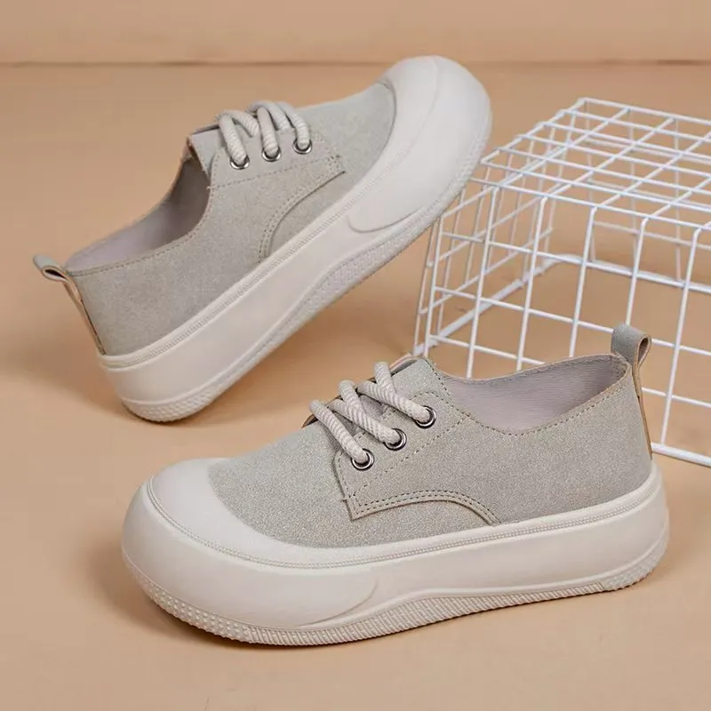 Height Increasing 4CM Platform Shoes Women's Casual Platform Round Toe Loafers - Beige