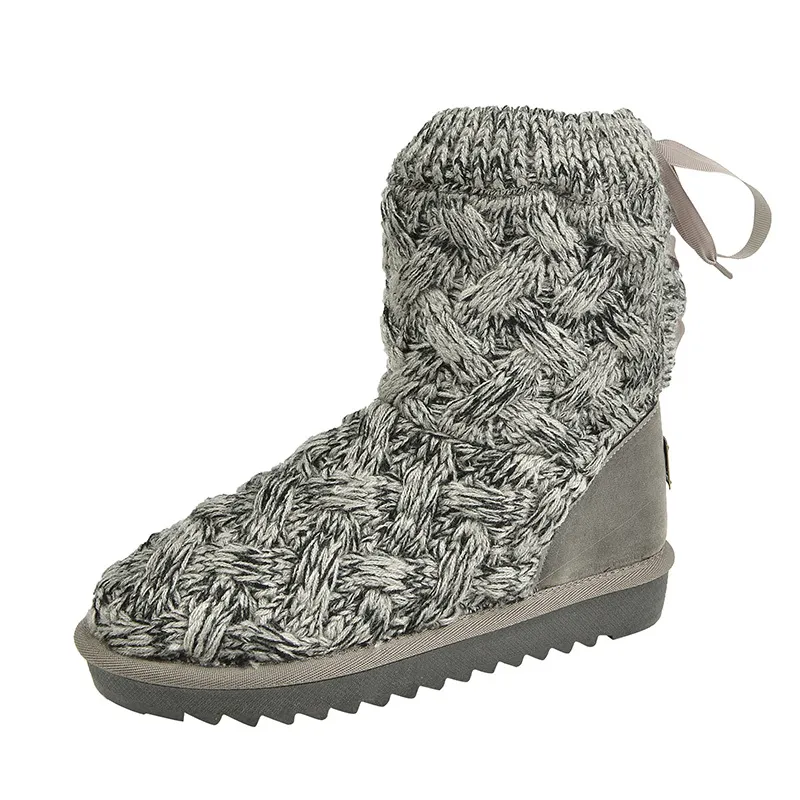 Snow Boots Women's Wool Strap Round Toe - Grey