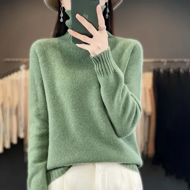 Women's Solid Color Turtleneck Knitting Pullover Long Sleeve Loose Sweater Spearmint - Shop at LoveMi