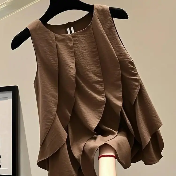 Ruffled Sleeveless Blouse For Women