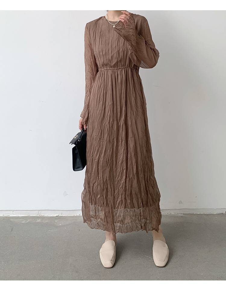 Gentle Pleated Soft And Comfortable Dress Long Sleeve Outer Wear Underwear Dress
