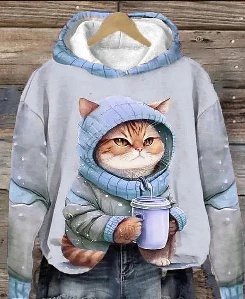 3D Printed Cat Pattern Sportswear Casual Hoodie Long Sleeve Top Wy6 Style - Shop at LoveMi