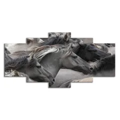 5-piece Grey And Black Horse Group Wall Art For Living Room And Bedroom Home Decor - Oil Painting Canvas Drawing - View 1