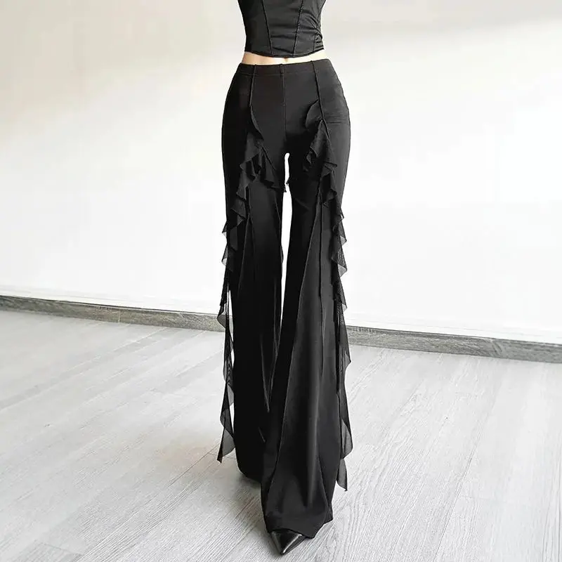 Versatile Solid-color High-waisted Flared Trousers