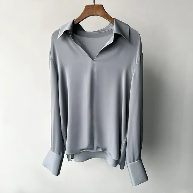 Straight Silky Pendant Comfortable Shirt Light Blue - Shop at LoveMi