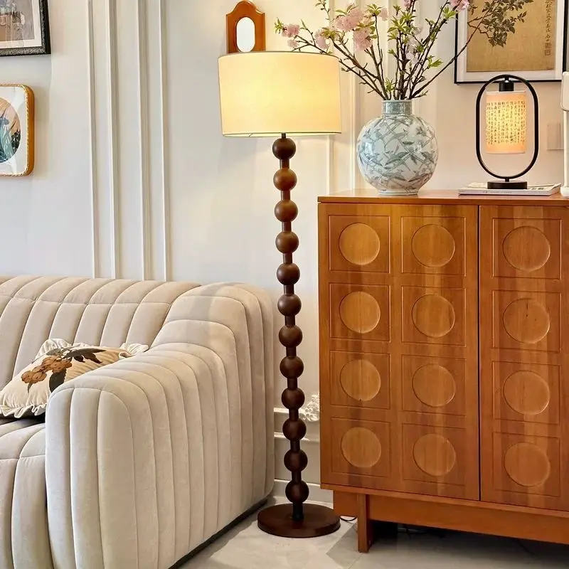 Walnut-colored Fabric Sofa Lamp Mid-century Modern Solid Wood Floor Lamp