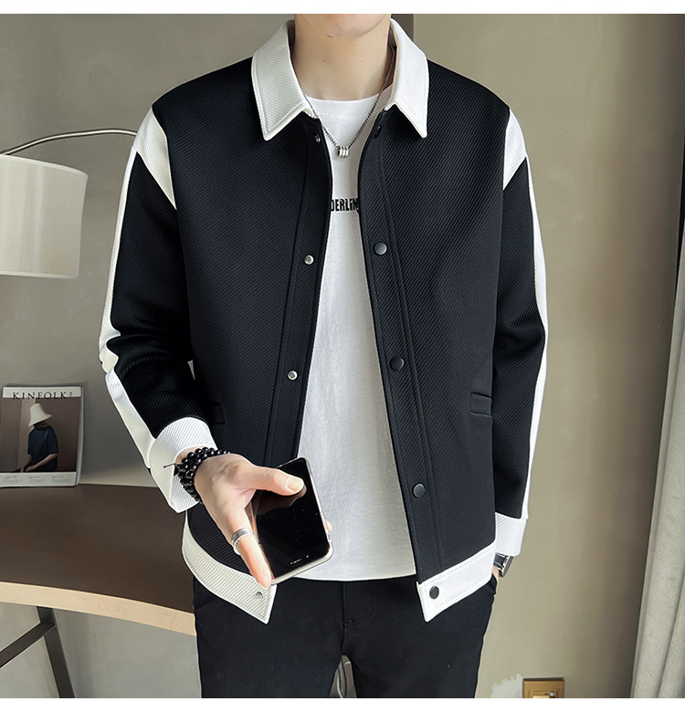 Men's Spring And Autumn New Patchwork Polo Collar Top