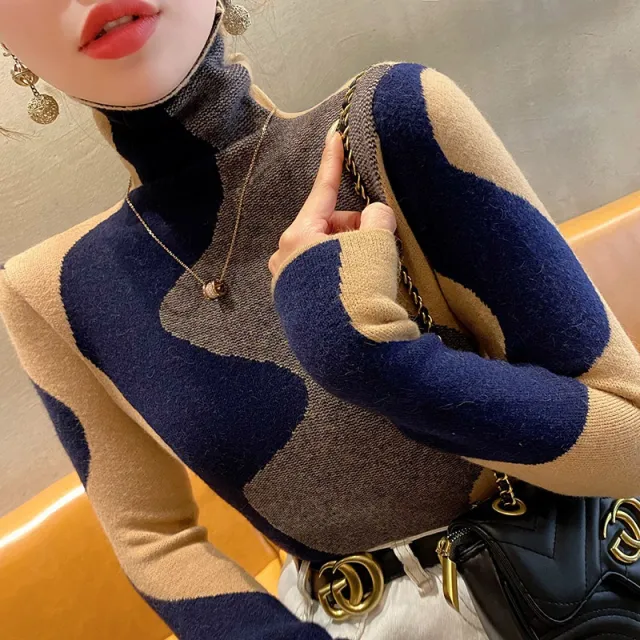 Autumn And Winter Undershirt High grade Western Style Color Matching Winter Knitting Inner Wear Moon And Night - Shop at LoveMi