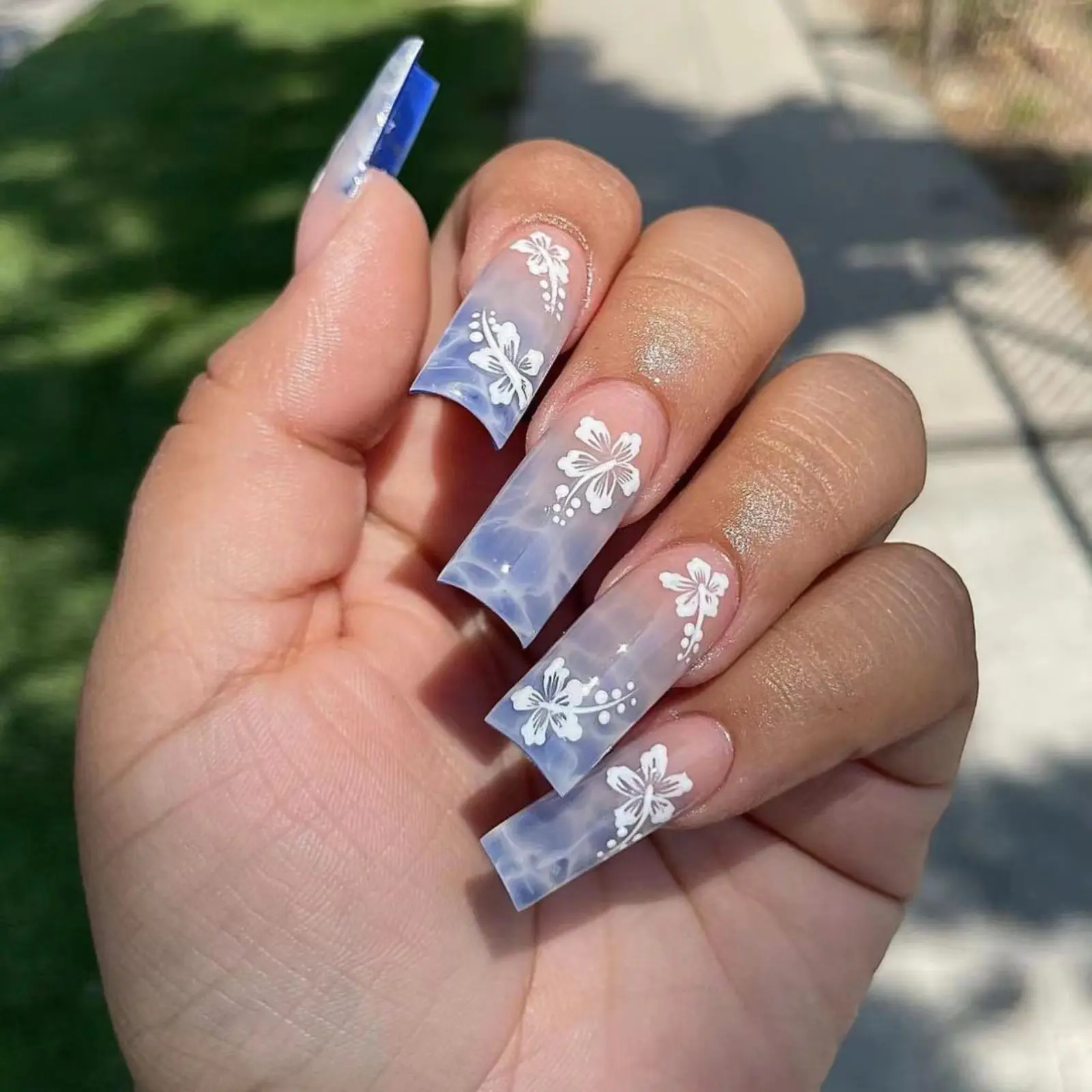 Summer Sea Blue Gradient Rectangle Wear Nail