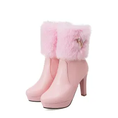 Autumn And Winter Short Boots Snow Female Buskin Female Boots Chunky Heel Booties - Pink - View 1