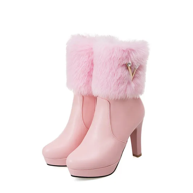 Autumn And Winter Short Boots Snow Female Buskin Female Boots Chunky Heel Booties Pink - Shop at LoveMi