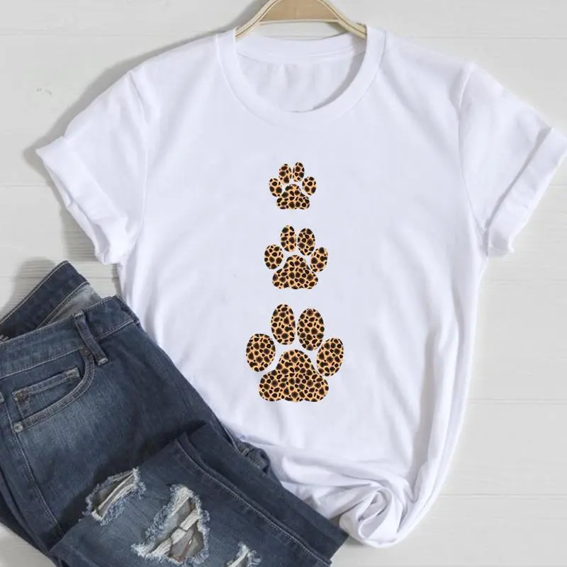 Cat Cute Printed European And American Short Sleeve - White Aqp30323