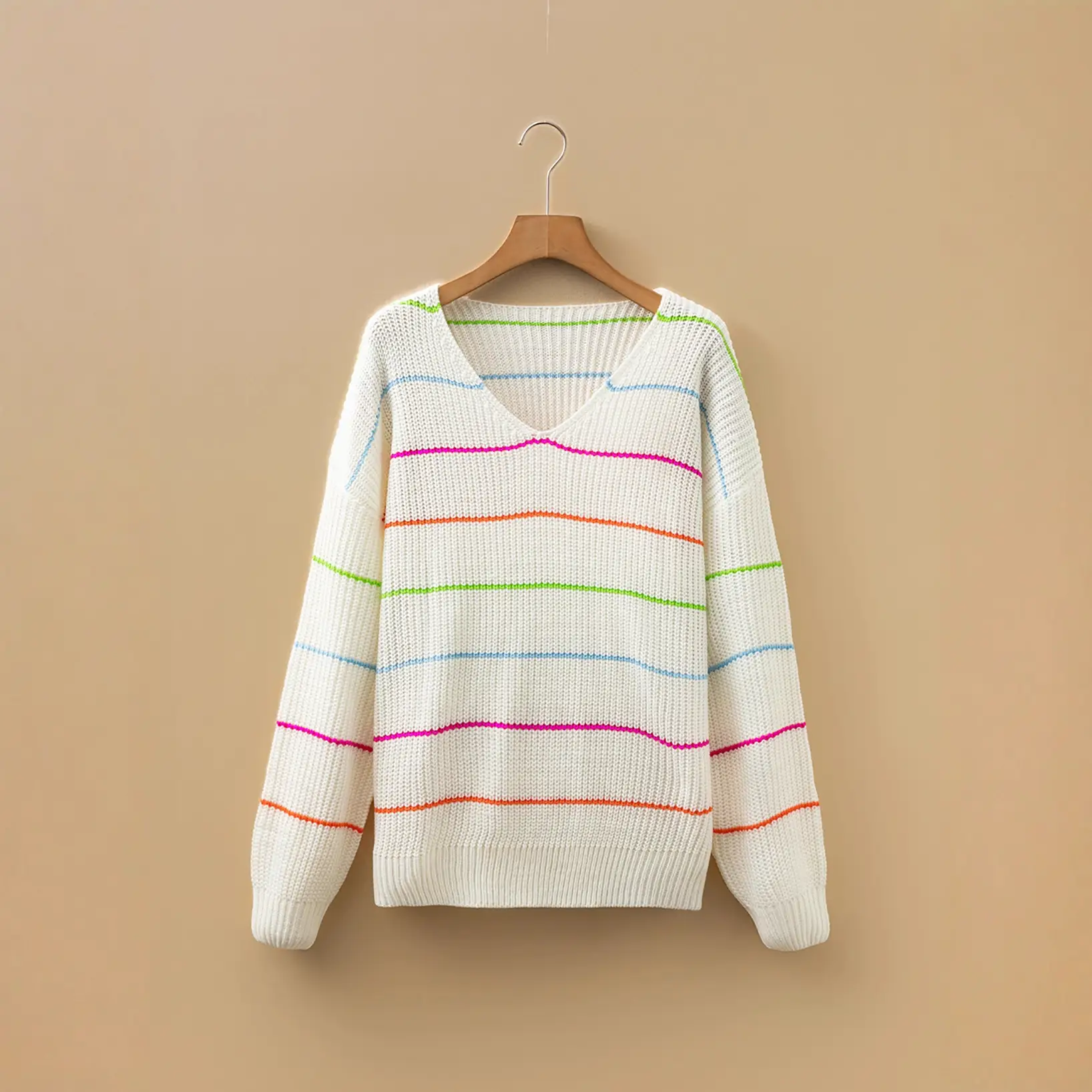 Womens Loose High-Elastic Striped Casual Sweater