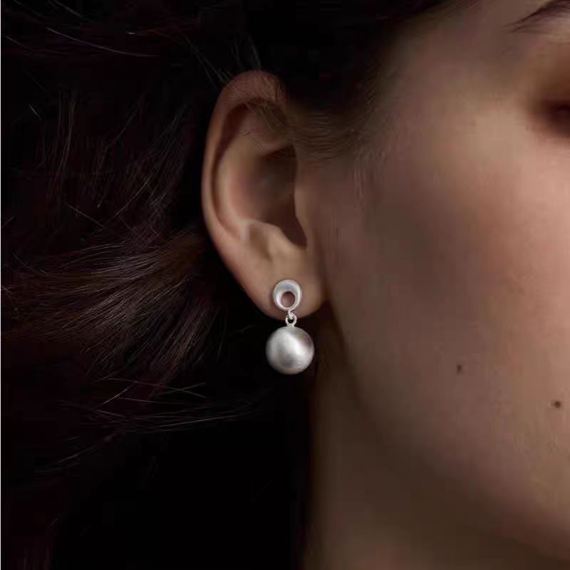 French Handmade Brushed Ball Earrings