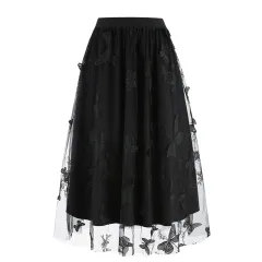 Women's Mesh Butterfly Embroidered Skirt - Black - View 1