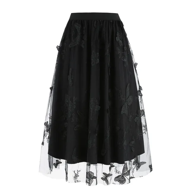 Women's Mesh Butterfly Embroidered Skirt Black - Shop at LoveMi