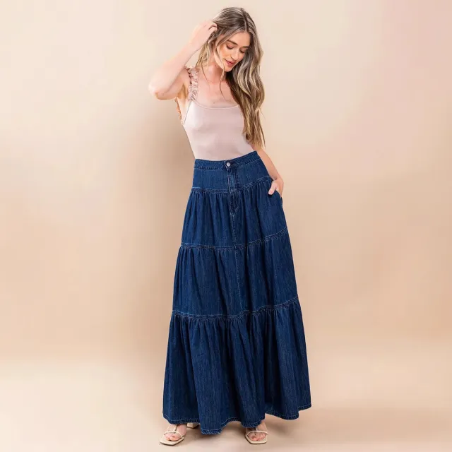 Low Waist Distressed Vacation Style Cake All matching Jeans Skirt Dark Blue - Shop at LoveMi