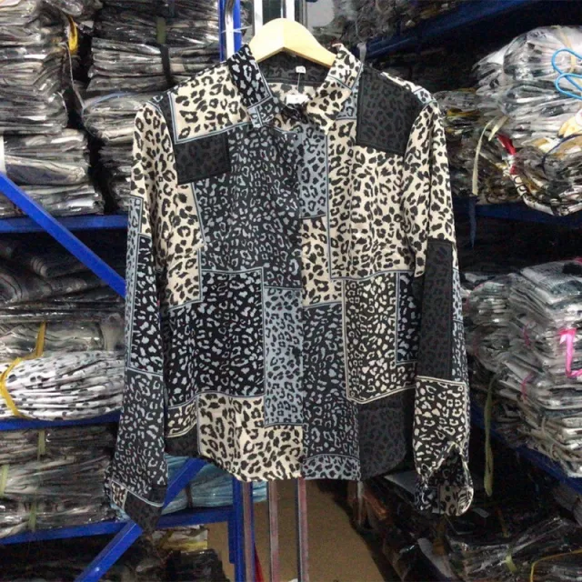 Women's Design Long Sleeve All match Vintage Leopard Print Shirt Dark Blue - Shop at LoveMi