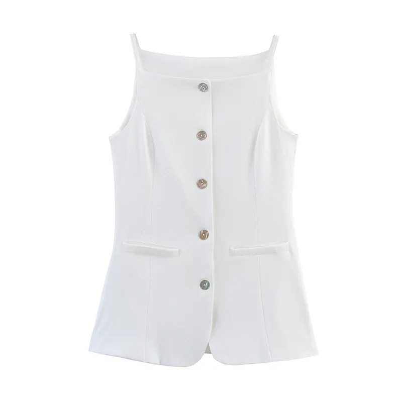 Solid Color Slim Fit Slimming Spaghetti Straps Mid-length Vest