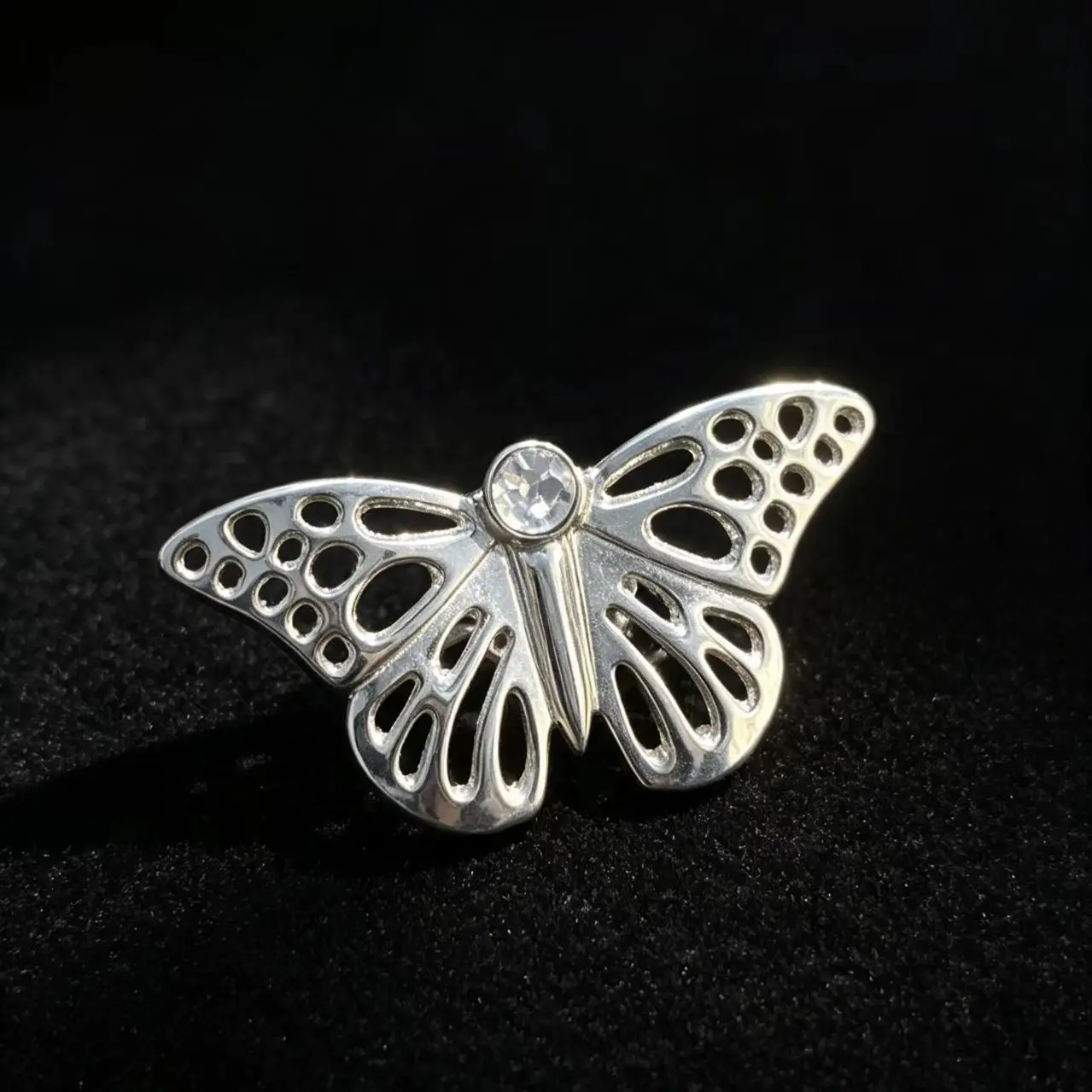 Silver Butterfly Brooch Hollowed-Out Zircon Pin