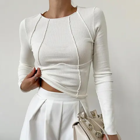 Slim Long Sleeve T-shirt Fashion Solid Color Split Thread