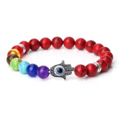 Spacer Bergamot Alloy Spacer Evil Eyes Elastic Bracelet Colourful Stone Bead - Black Line Red Turquoise - View 1