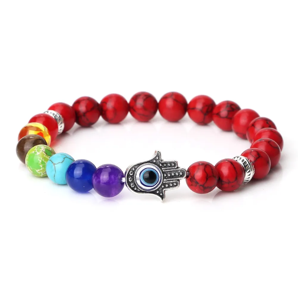 Spacer Bergamot Alloy Spacer Evil Eyes Elastic Bracelet Colourful Stone Bead - Black Line Red Turquoise