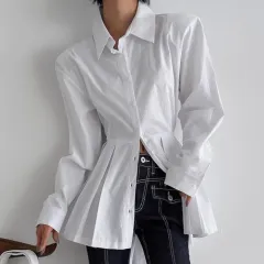 Temperament Commute All-match Cotton Shirt Long-sleeved Lace-up Top - White - View 1