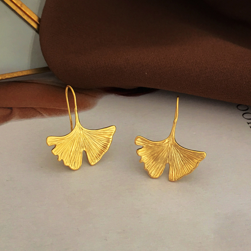 Copper Plated Gold Temperament National Trendy Style Ginkgo Leaf Eardrops