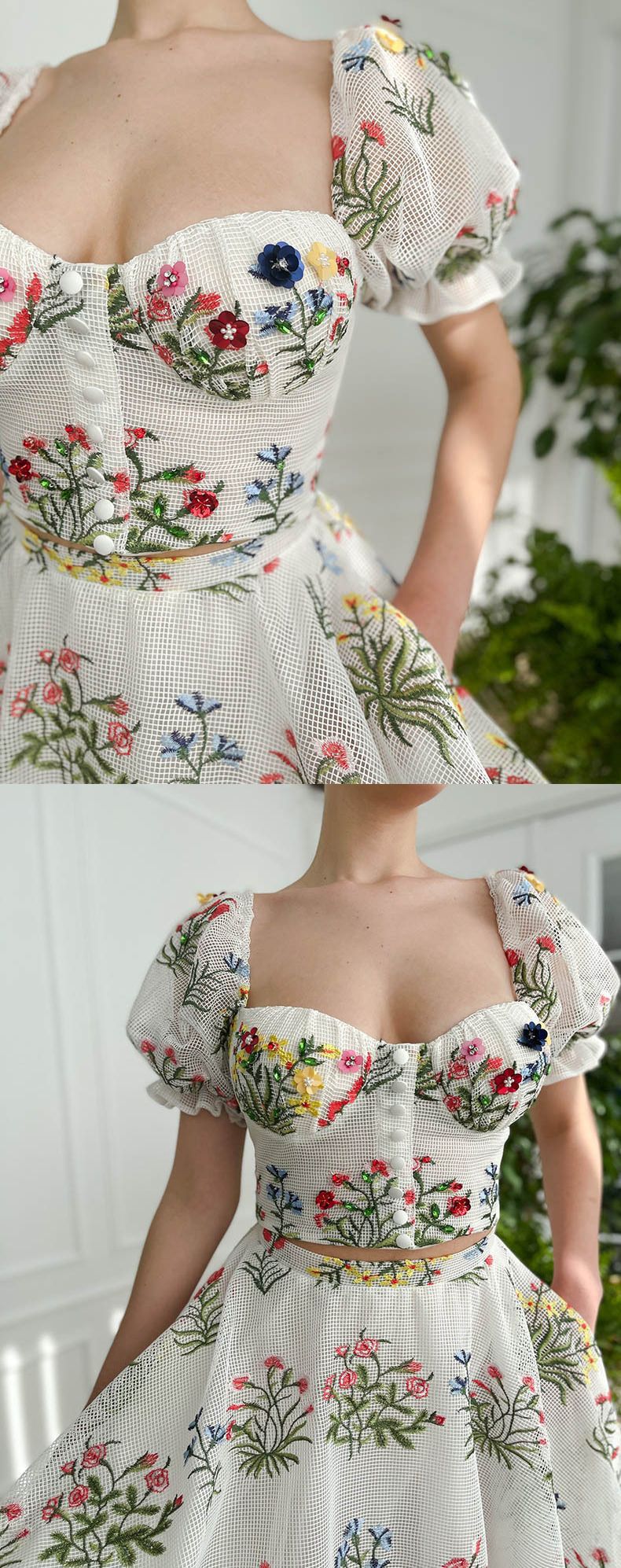 Women's Fitted Waist Backless Embroidered Skirt Two-piece Set