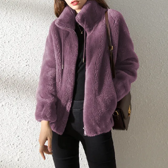 Sweater Elegant Cardigan Zipper Fleece Top Purple - Shop at LoveMi