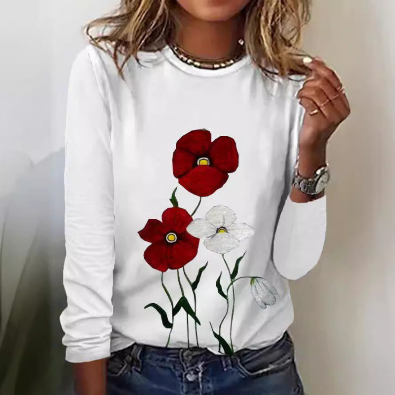 Women's Fashionable Casual Striped Printed Crewneck Long-Sleeve