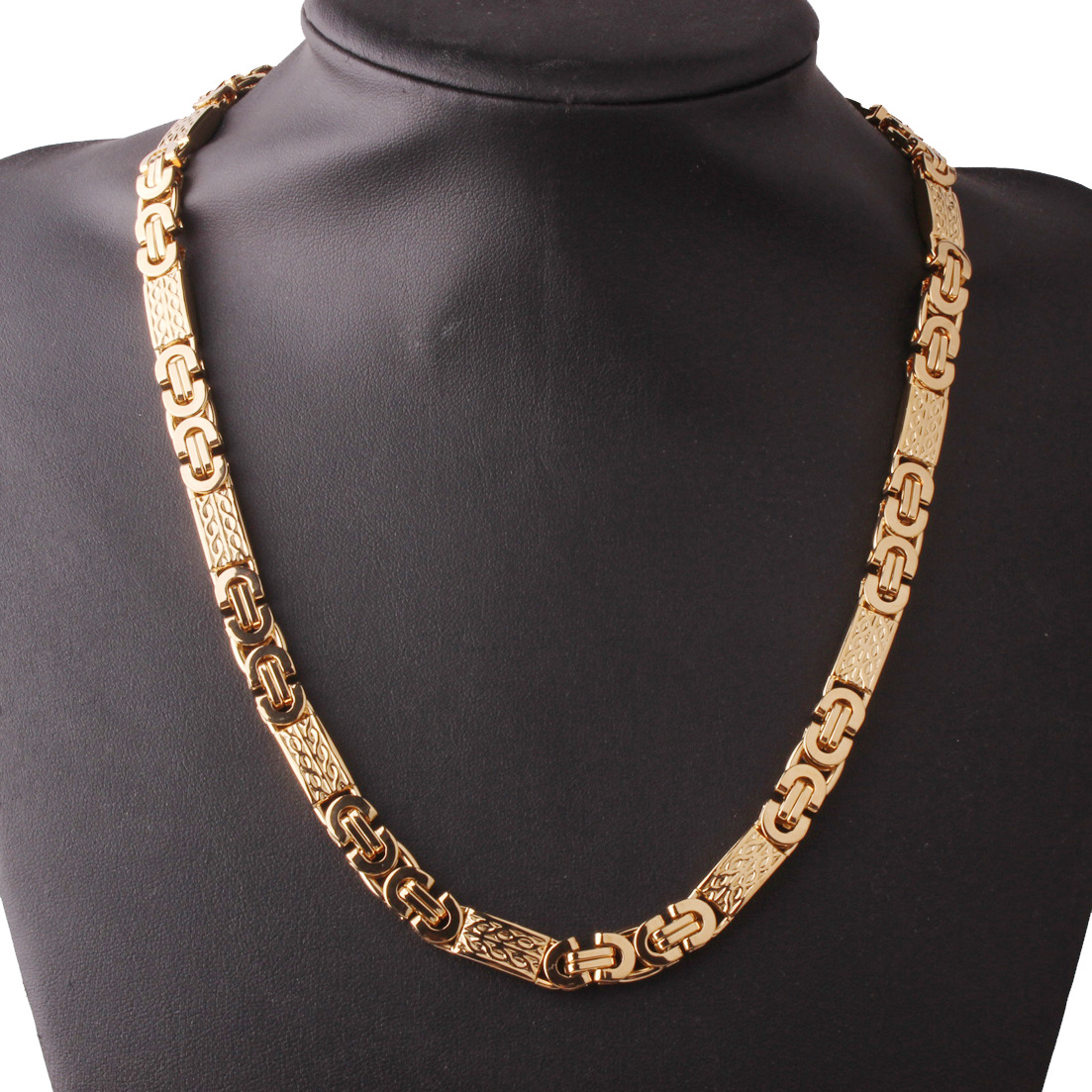 Men's Gold Stainless Steel Titanium Steel Flat-Link Chain Necklace