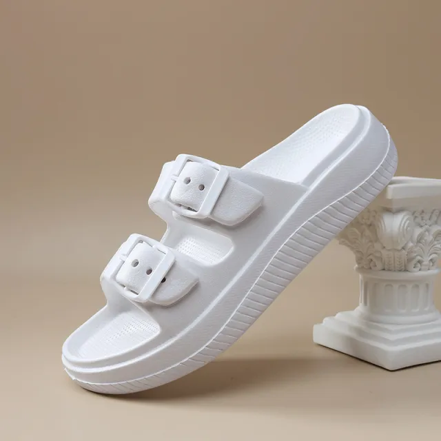 Women's Slippers Double Buckle Outer Wear Thick Bottom Non slip Beach Sandals White - Shop at LoveMi