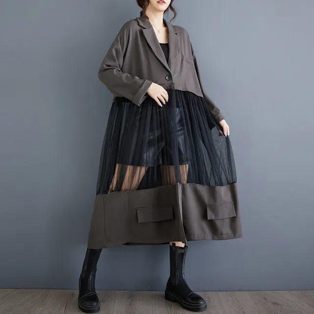 Casual Patchwork Mesh Hollow Suit Skirt Coffee Gray - Shop at LoveMi