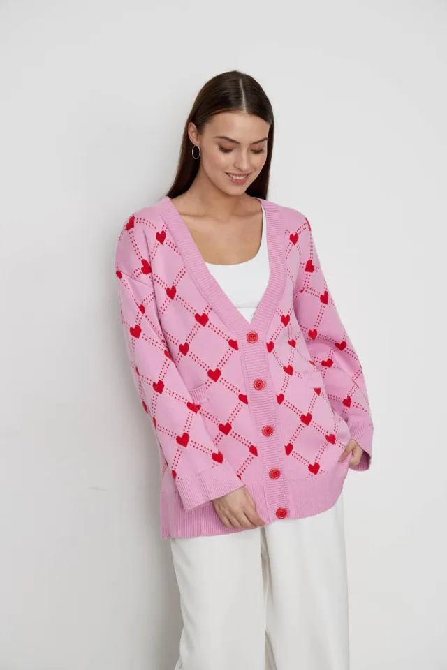 Russian Love Brocade Sweater Cardigan Pink - Shop at LoveMi