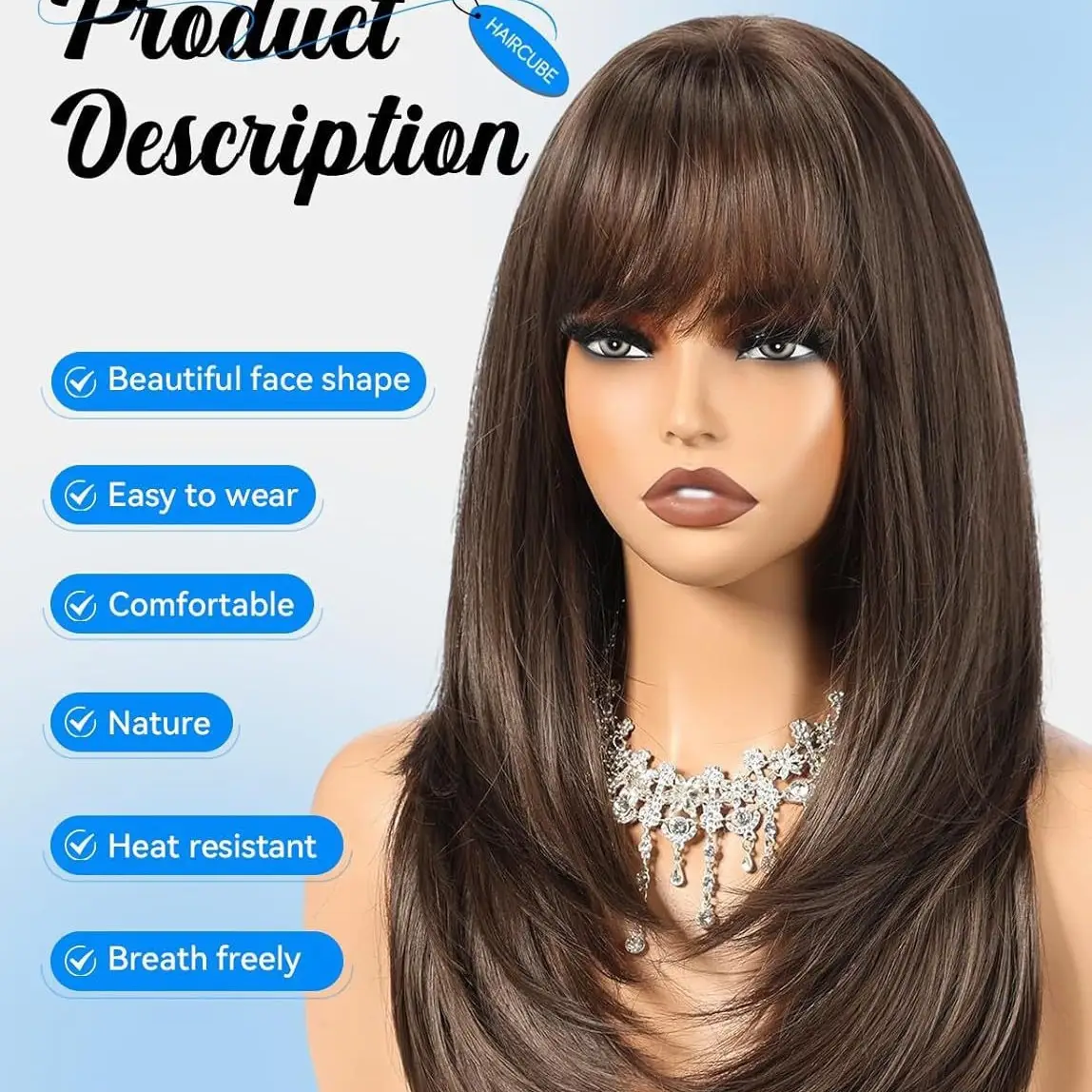 European And American-style Intellectual Wig With A Middle-parted Blunt Bangs